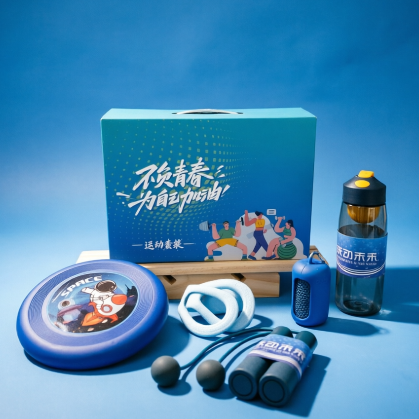 运动系列：太空杯+冰感毛巾+拉力器+飞盘+跳绳