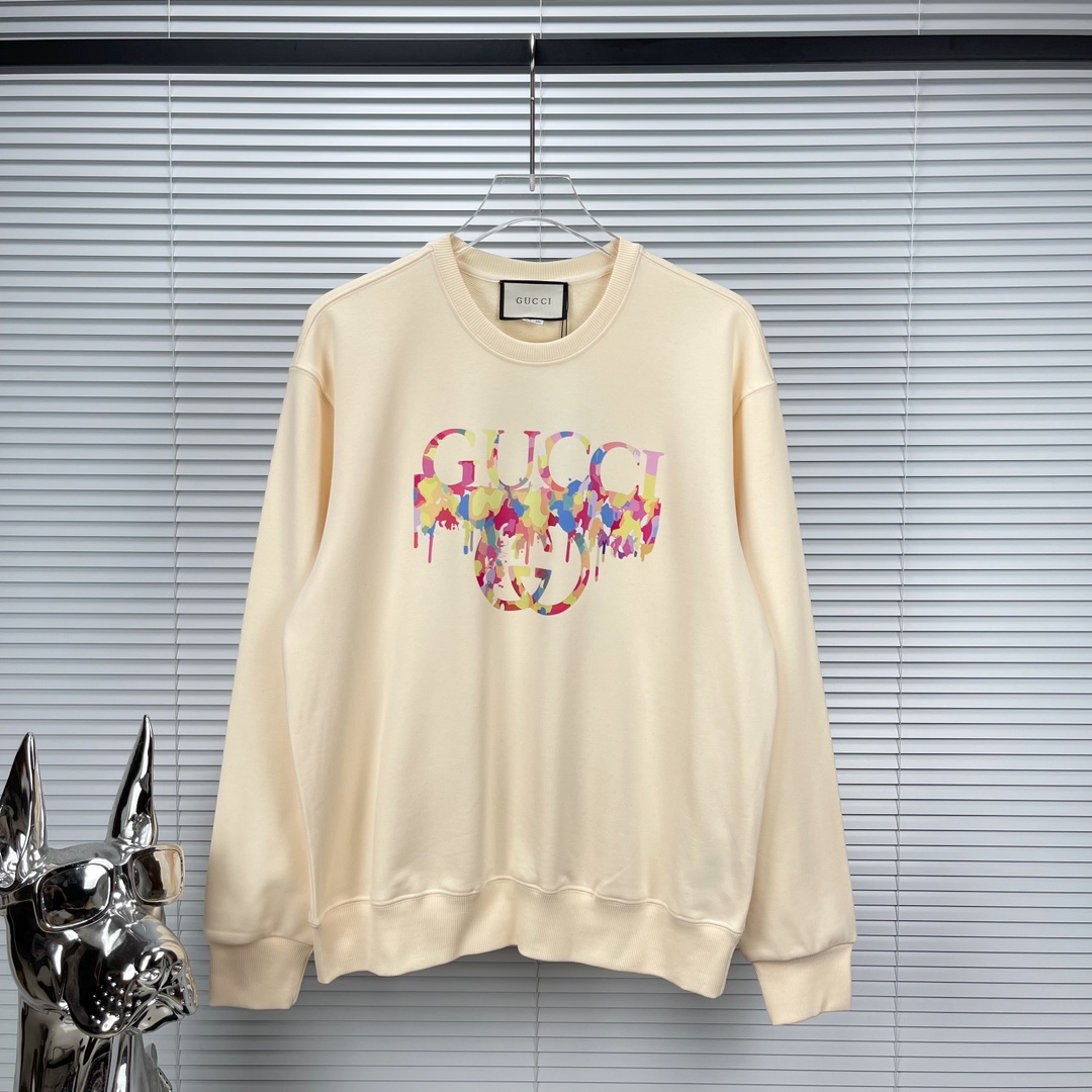 Gucci Clothing Sweatshirts Beige Black Printing Unisex Fashion