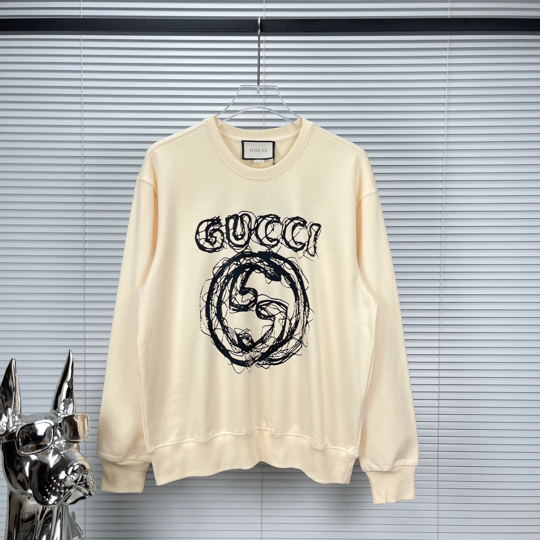 Gucci Clothing Sweatshirts 2023 Luxury Replicas
 Beige Black Printing Unisex Fashion