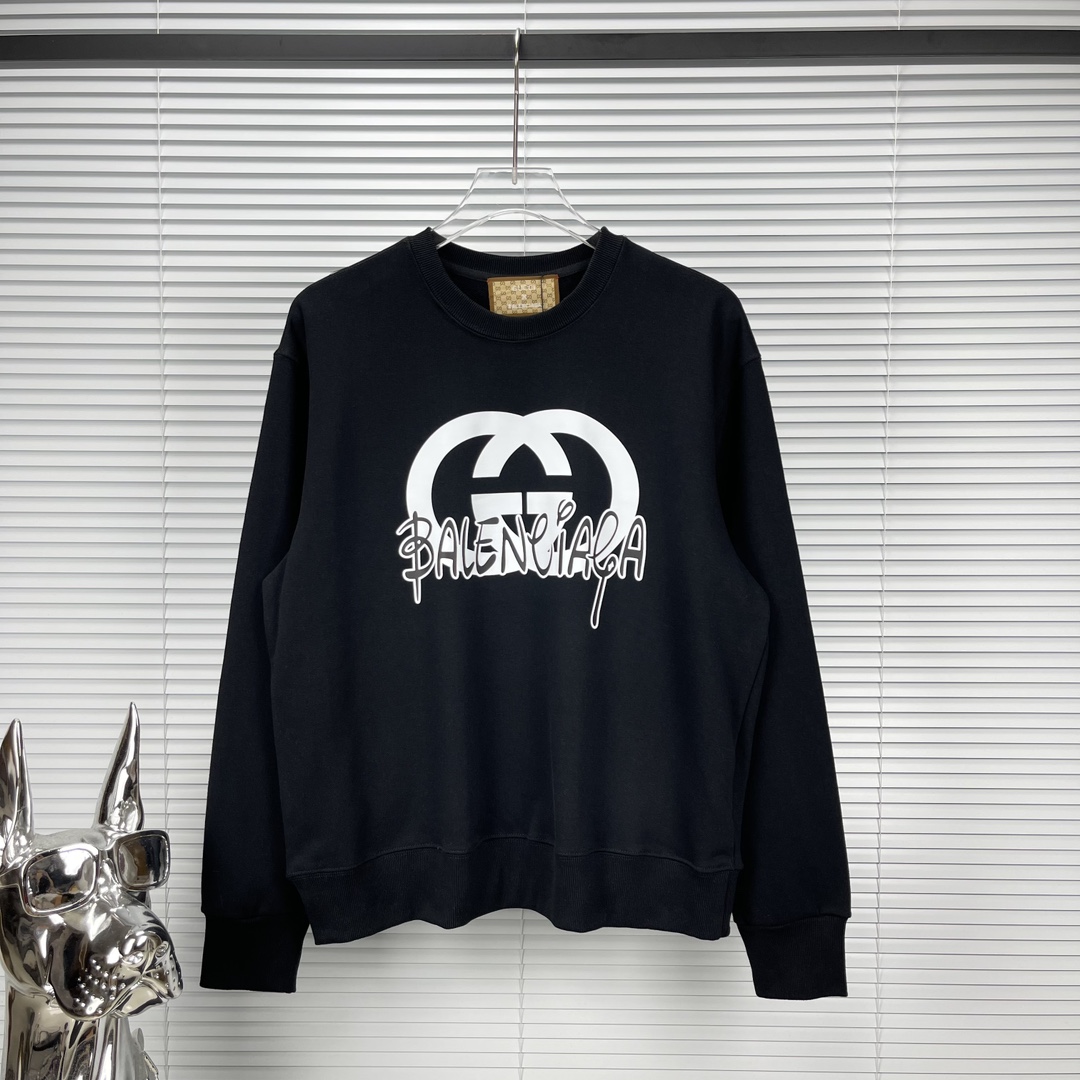 Balenciaga Clothing Sweatshirts Black White Printing Unisex Fashion