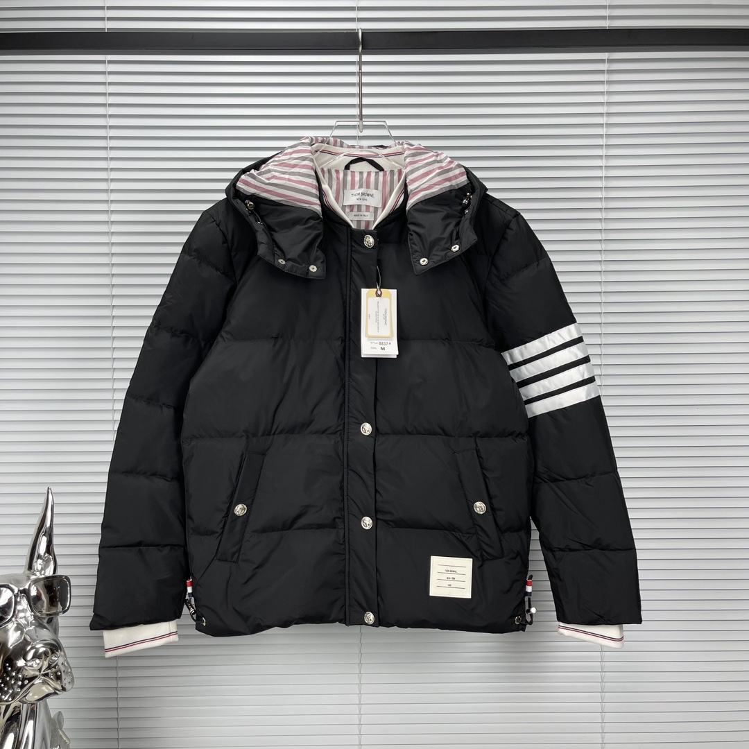 Top Quality Designer Replica
 Thom Browne Clothing Down Jacket Beige Black White Unisex Duck Down Fashion Hooded