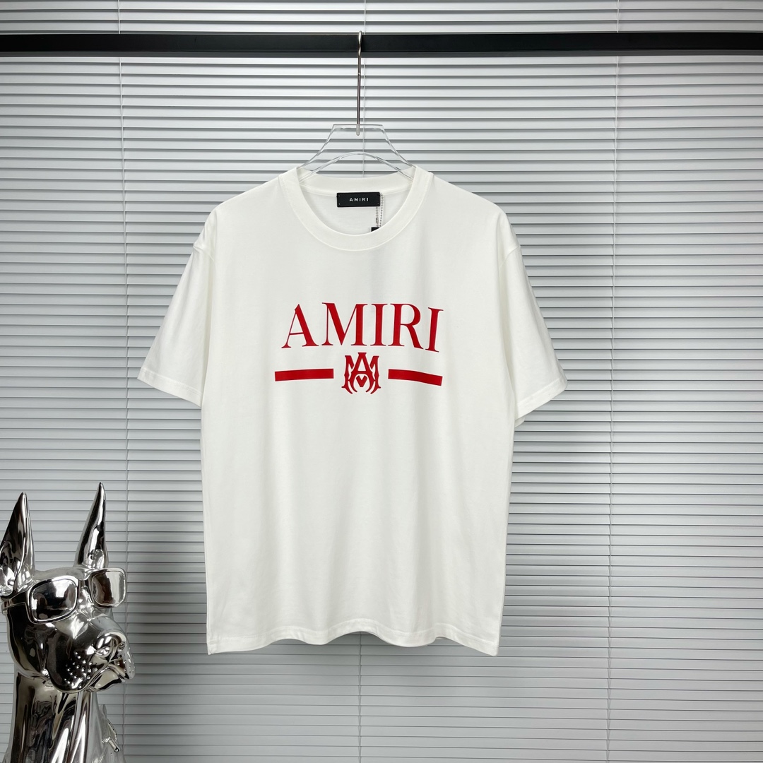 Amiri Clothing T-Shirt Shop Cheap High Quality 1:1 Replica
 Black White Printing Unisex Cotton Fashion Short Sleeve