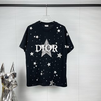 Dior Clothing T-Shirt Black White Printing Unisex Cotton Fashion Short Sleeve