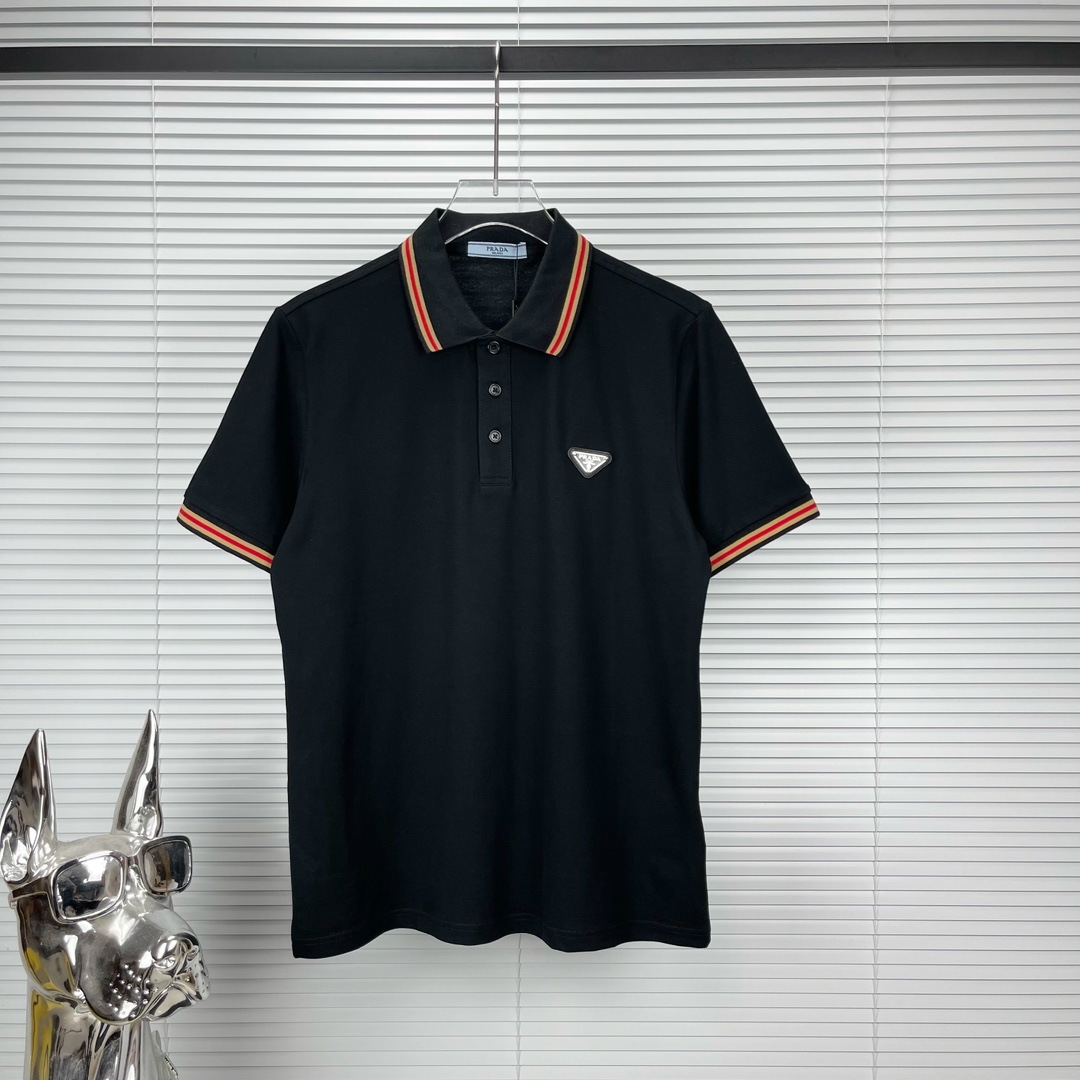 (Cuatro colores) Prada 2024 nuevo estilo polo unisex con insignia triangular y cuello vuelto 🔥alta versión🔥…