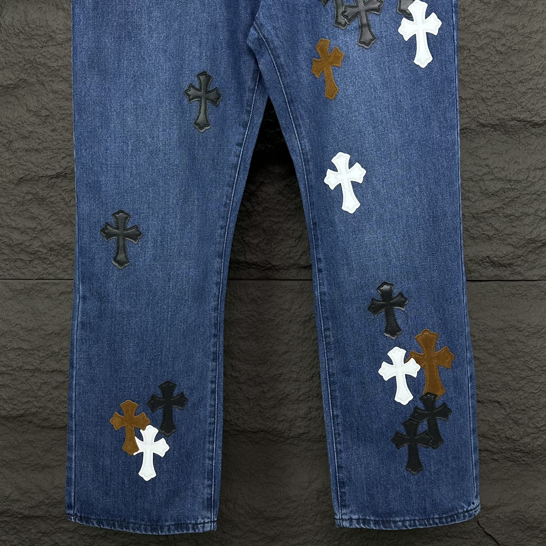 Chrome Hearts 克罗心2024新款十字架贴皮水洗牛仔裤