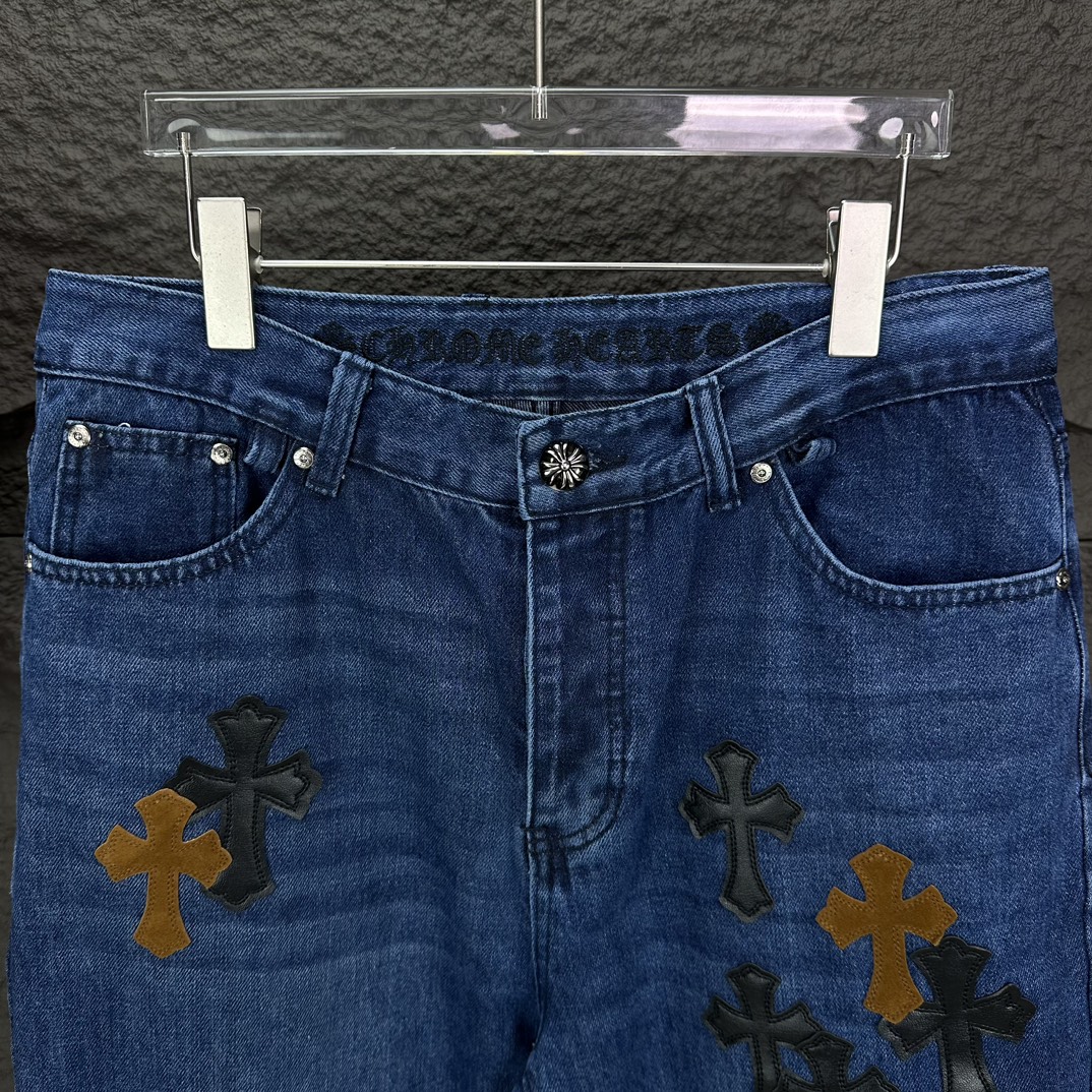 Chrome Hearts 克罗心2024新款十字架贴皮水洗牛仔裤