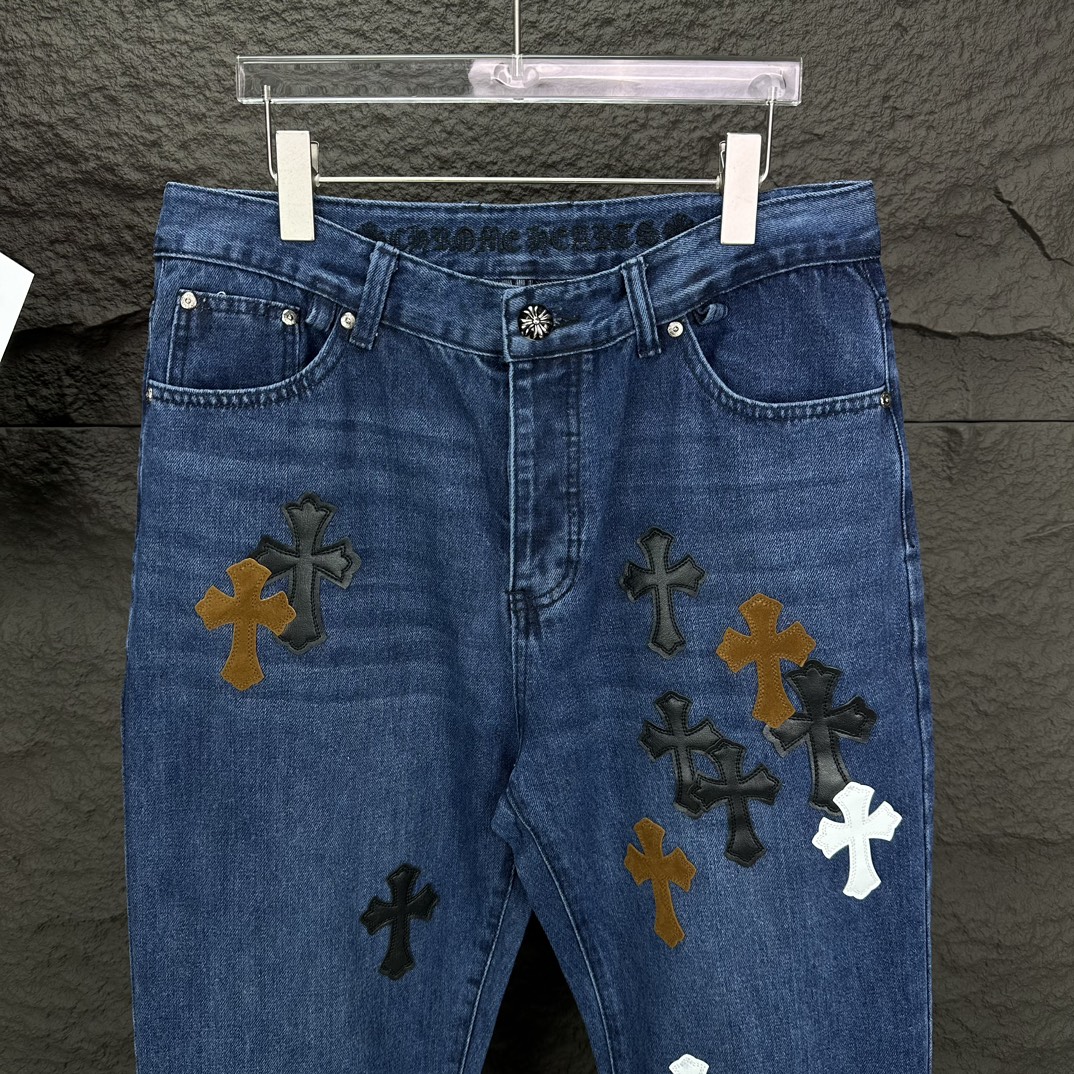 Chrome Hearts 克罗心2024新款十字架贴皮水洗牛仔裤