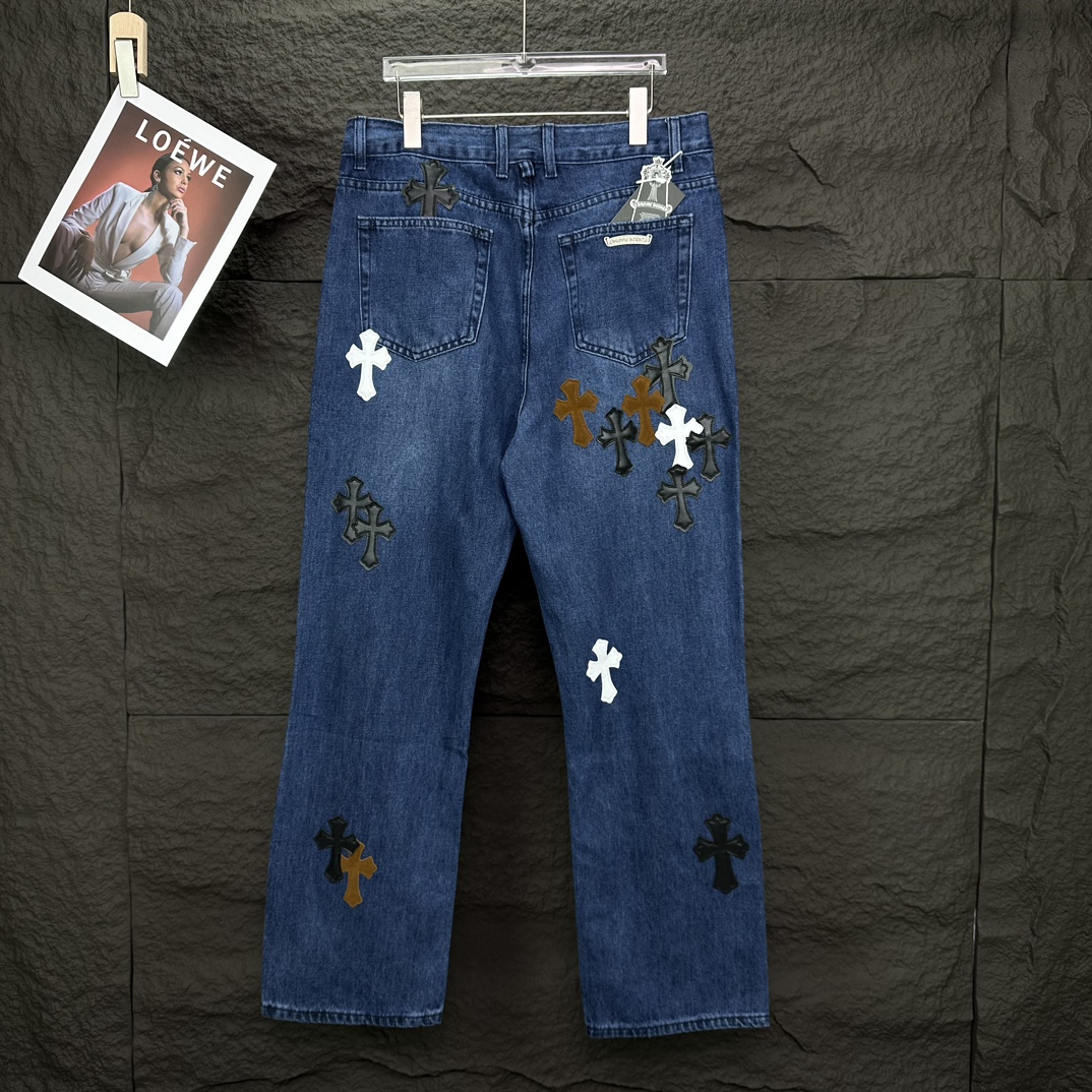 Chrome Hearts 克罗心2024新款十字架贴皮水洗牛仔裤