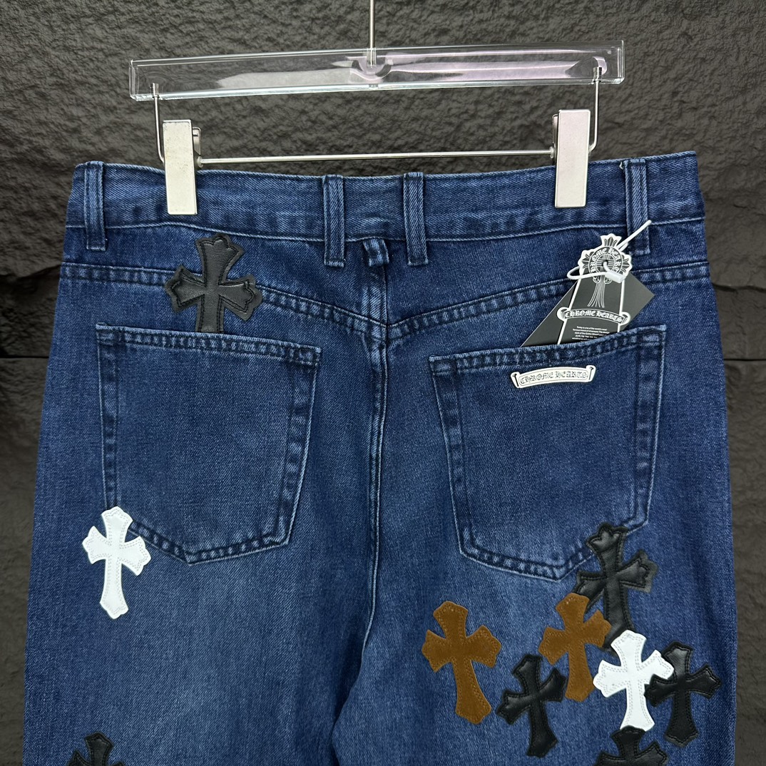 Chrome Hearts 克罗心2024新款十字架贴皮水洗牛仔裤