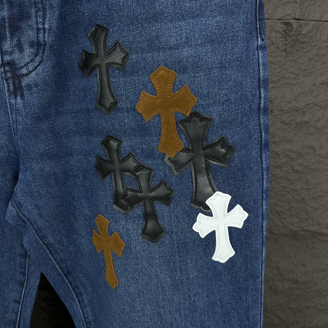 Chrome Hearts 克罗心2024新款十字架贴皮水洗牛仔裤
