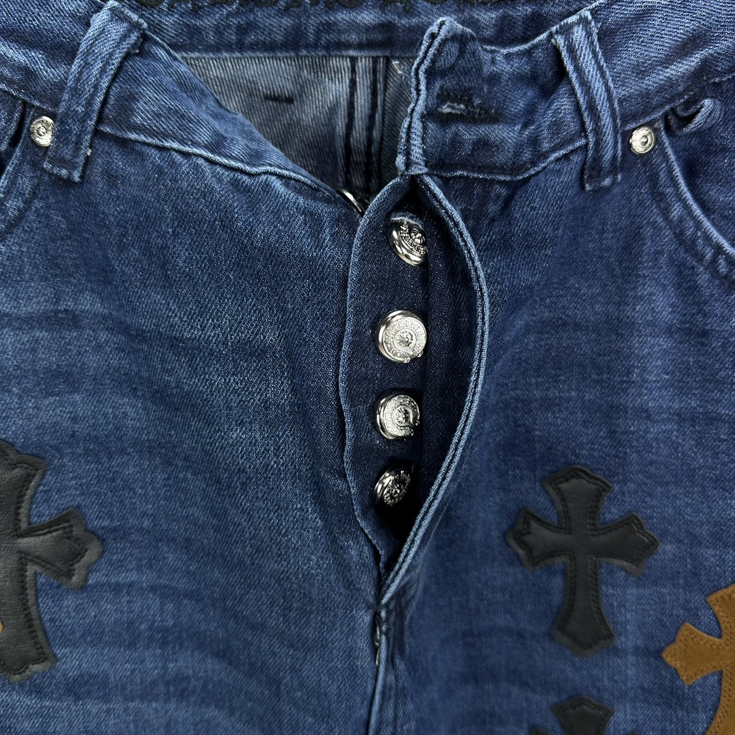 Chrome Hearts 克罗心2024新款十字架贴皮水洗牛仔裤