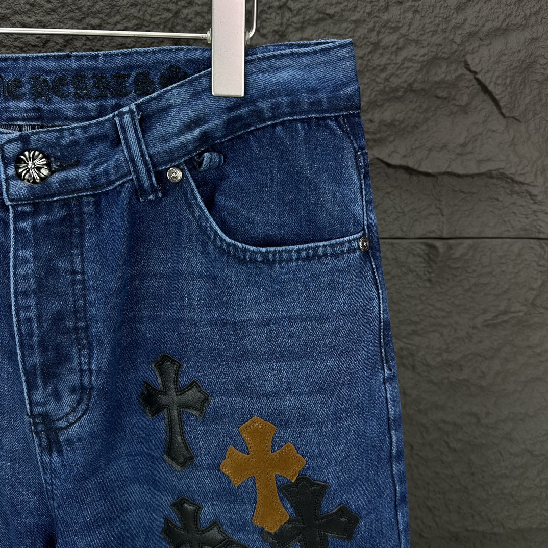 Chrome Hearts 克罗心2024新款十字架贴皮水洗牛仔裤