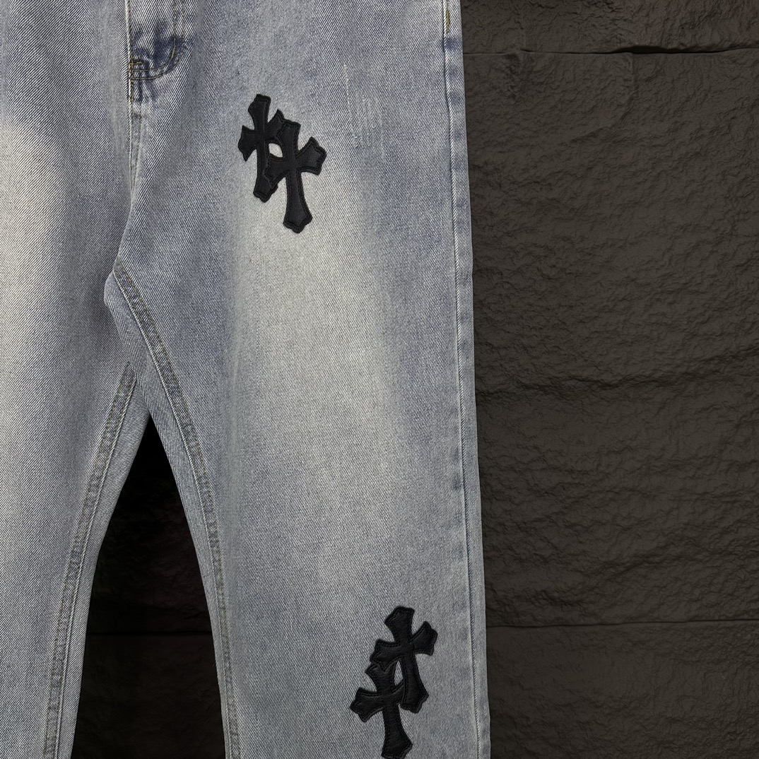 Chrome Hearts 克罗心2024新款十字架贴皮水洗牛仔裤
