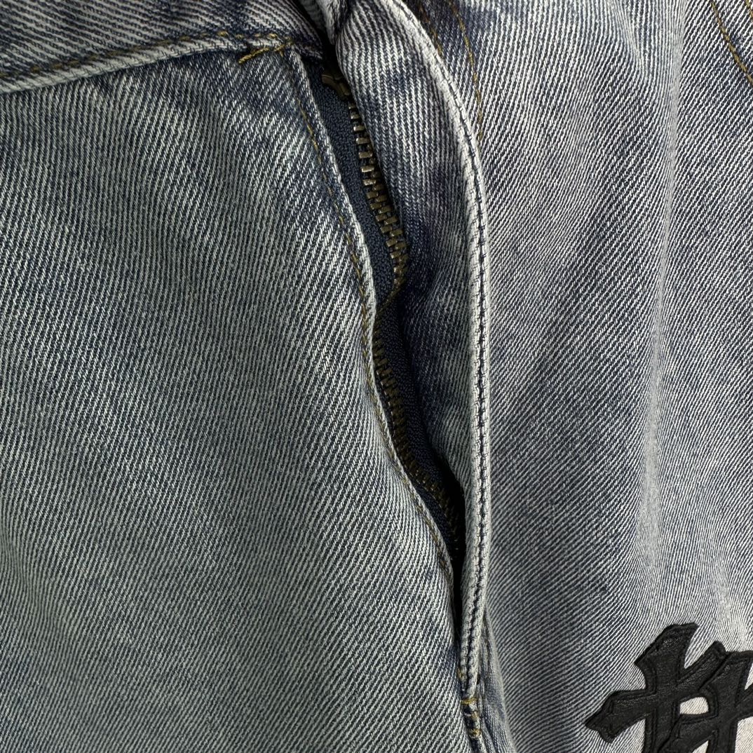 Chrome Hearts 克罗心2024新款十字架贴皮水洗牛仔裤