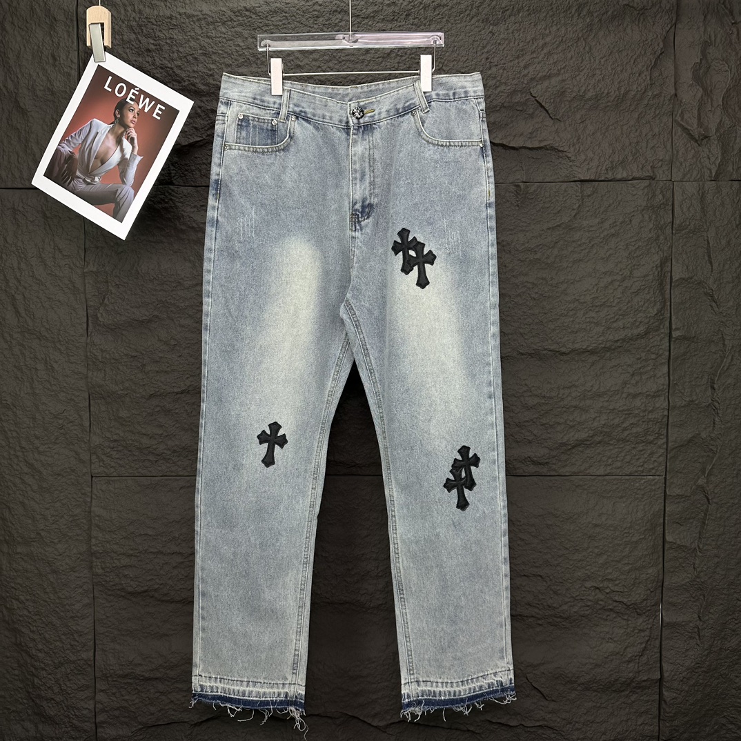 Chrome Hearts 克罗心2024新款十字架贴皮水洗牛仔裤
