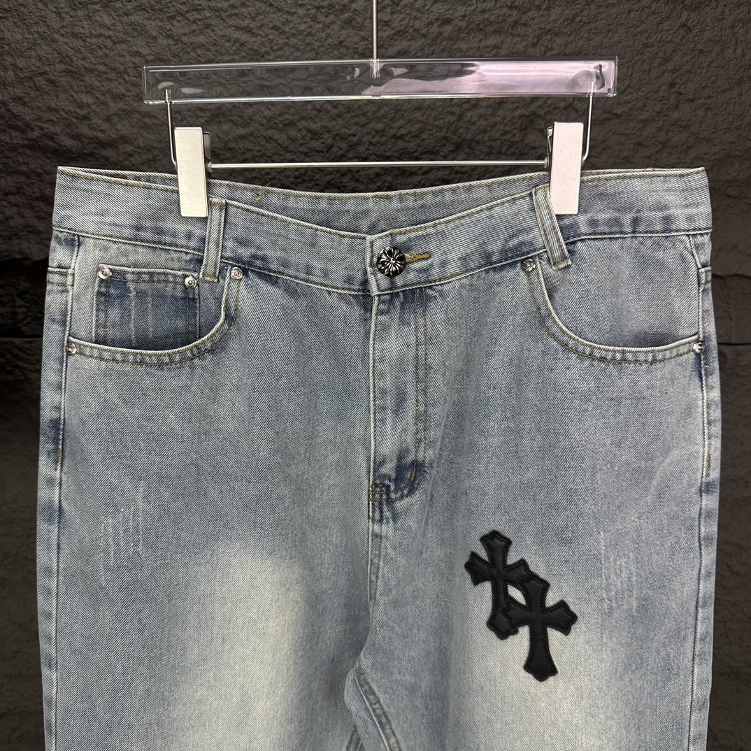 Chrome Hearts 克罗心2024新款十字架贴皮水洗牛仔裤