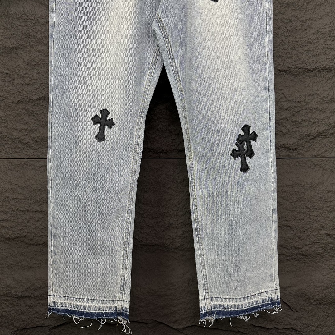 Chrome Hearts 克罗心2024新款十字架贴皮水洗牛仔裤