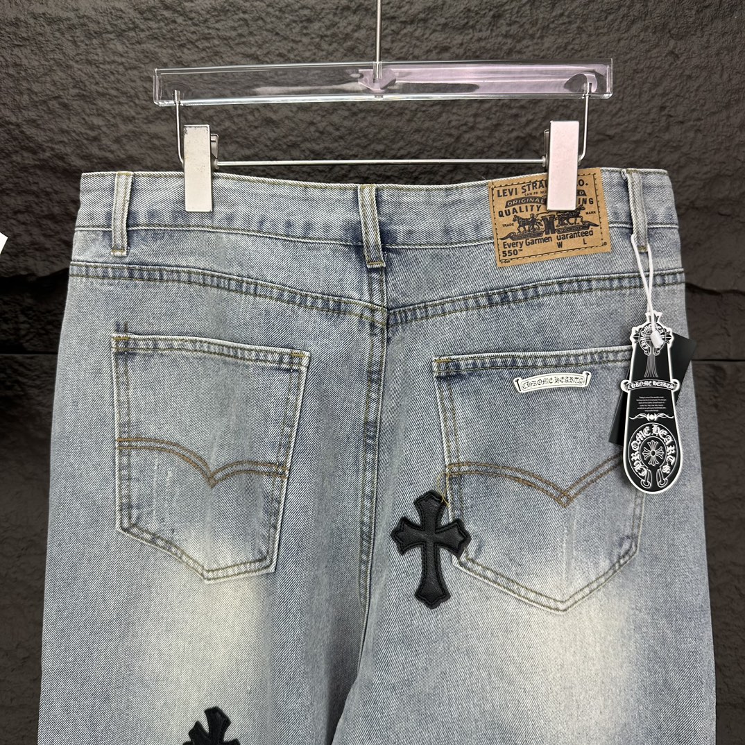 Chrome Hearts 克罗心2024新款十字架贴皮水洗牛仔裤