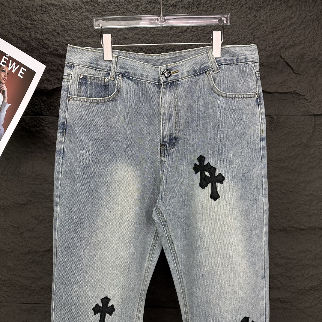 Chrome Hearts 克罗心2024新款十字架贴皮水洗牛仔裤