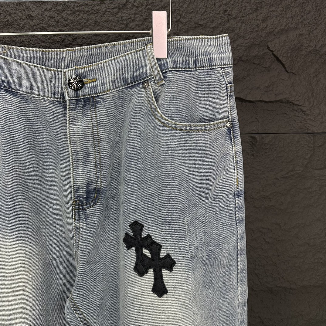 Chrome Hearts 克罗心2024新款十字架贴皮水洗牛仔裤