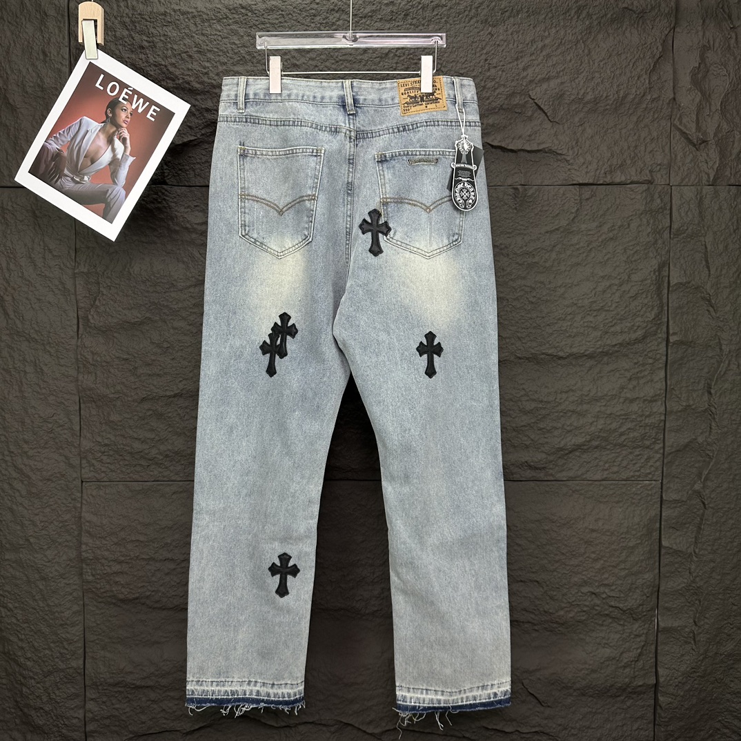 Chrome Hearts 克罗心2024新款十字架贴皮水洗牛仔裤