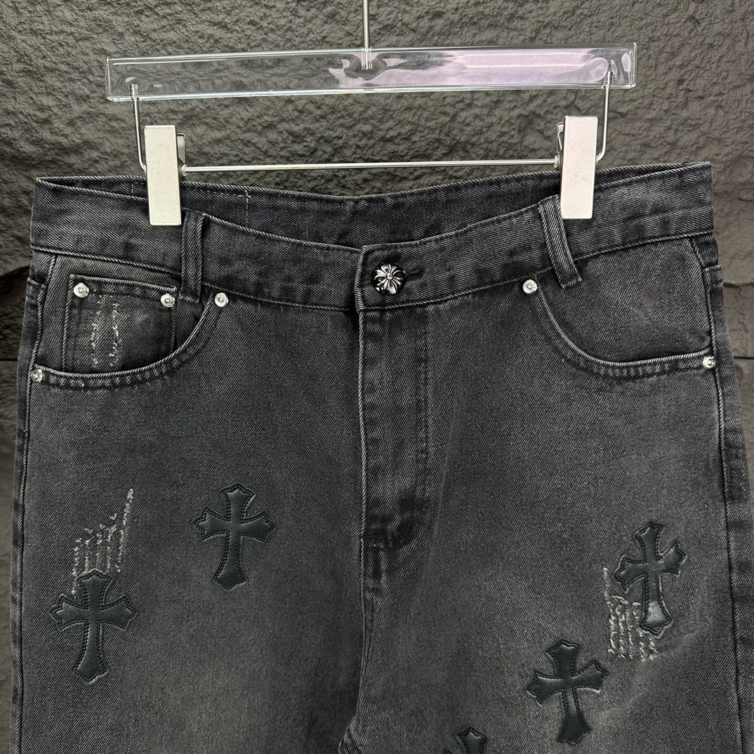 Chrome Hearts 克罗心2024新款十字架贴皮水洗牛仔裤