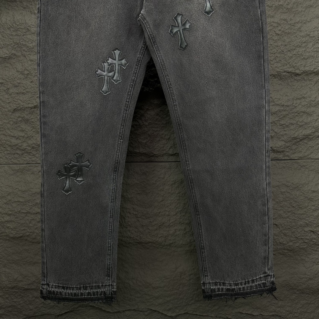Chrome Hearts 克罗心2024新款十字架贴皮水洗牛仔裤