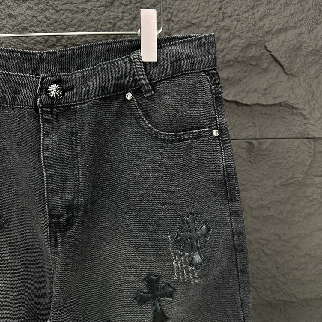Chrome Hearts 克罗心2024新款十字架贴皮水洗牛仔裤