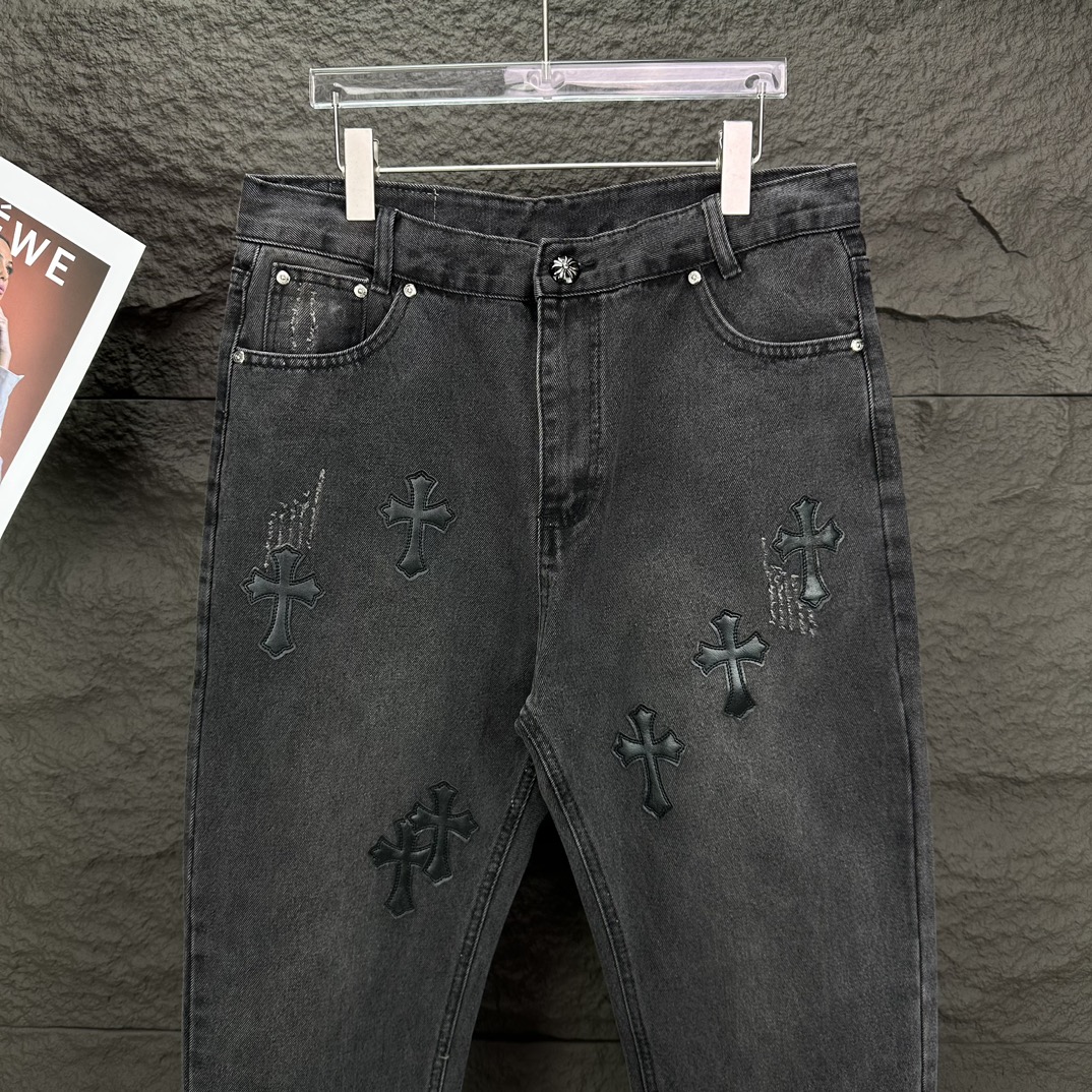 Chrome Hearts 克罗心2024新款十字架贴皮水洗牛仔裤