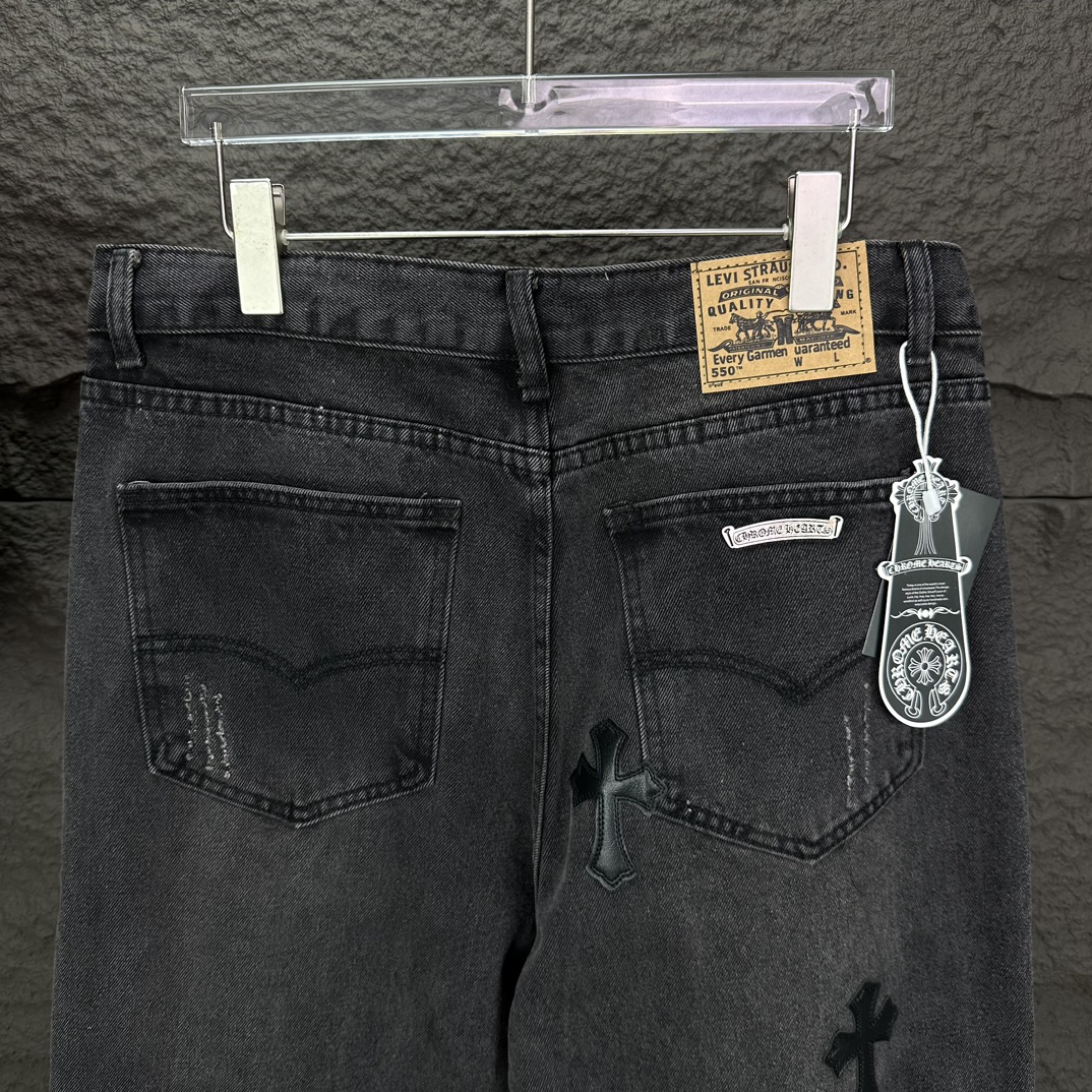 Chrome Hearts 克罗心2024新款十字架贴皮水洗牛仔裤