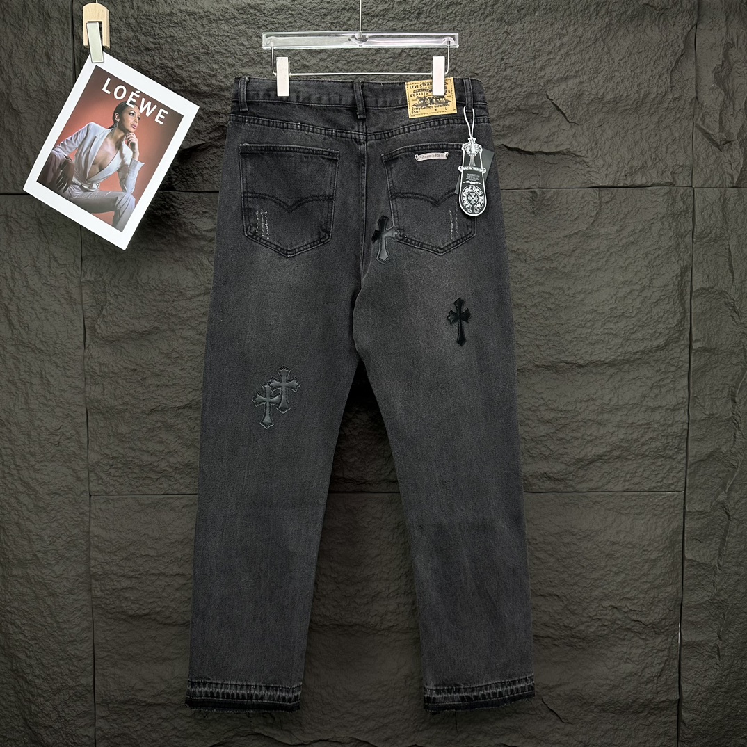 Chrome Hearts 克罗心2024新款十字架贴皮水洗牛仔裤