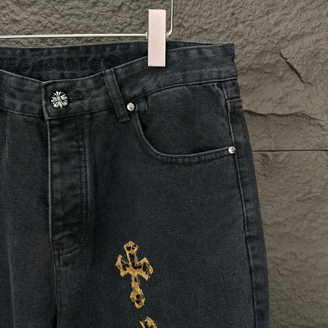 Chrome Hearts 克罗心2024新款十字架贴皮水洗牛仔裤