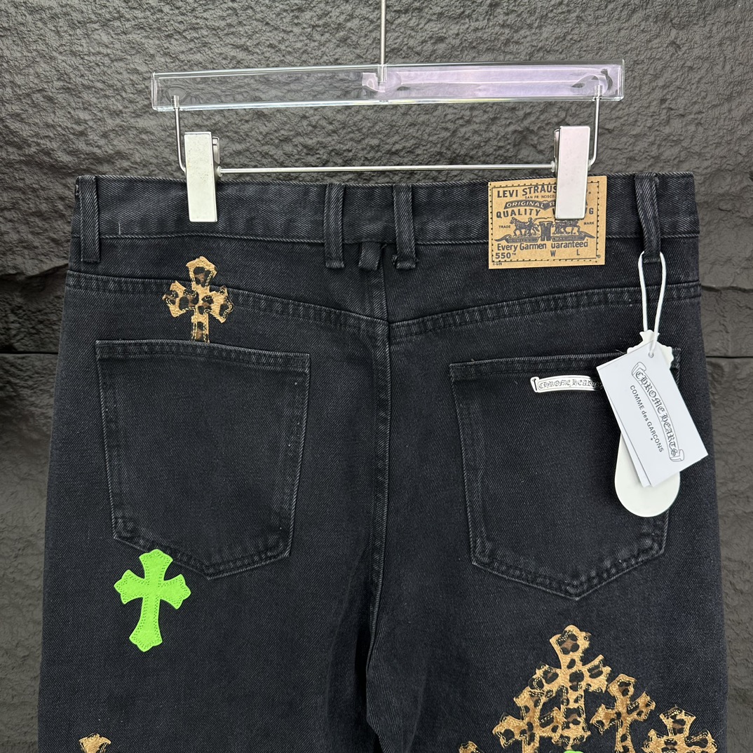 Chrome Hearts 克罗心2024新款十字架贴皮水洗牛仔裤
