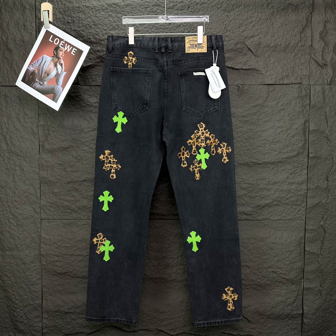 Chrome Hearts 克罗心2024新款十字架贴皮水洗牛仔裤