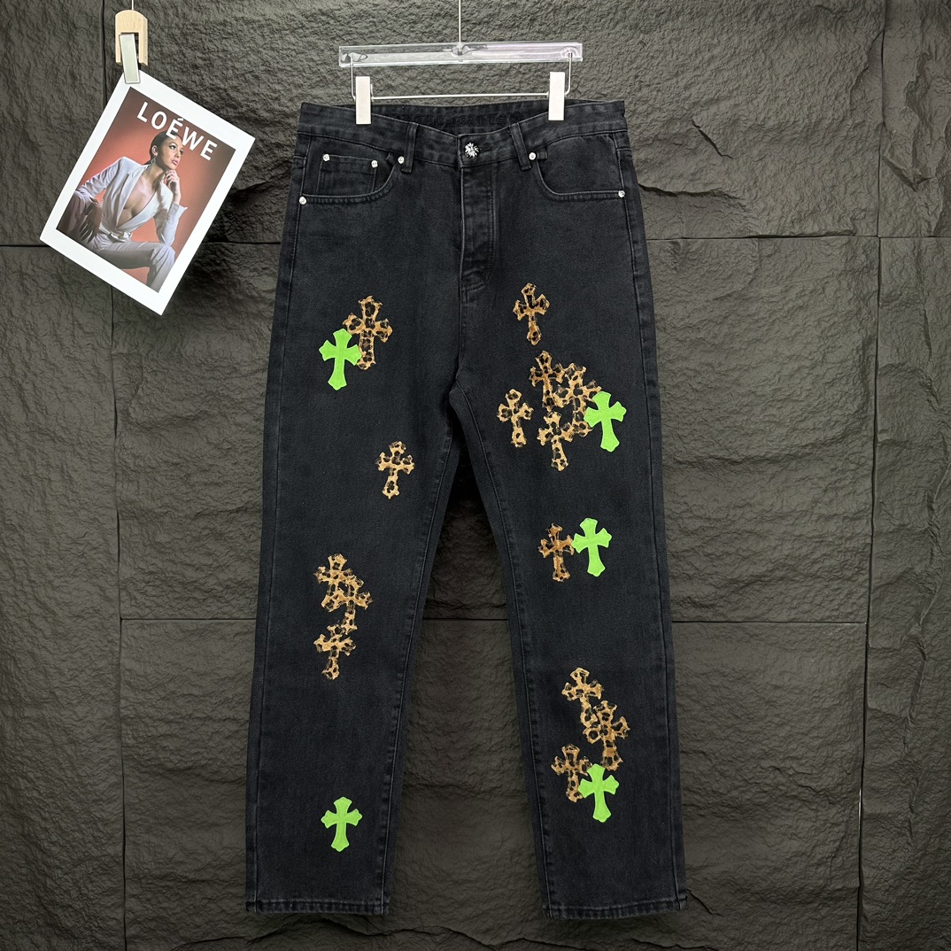 Chrome Hearts 克罗心2024新款十字架贴皮水洗牛仔裤