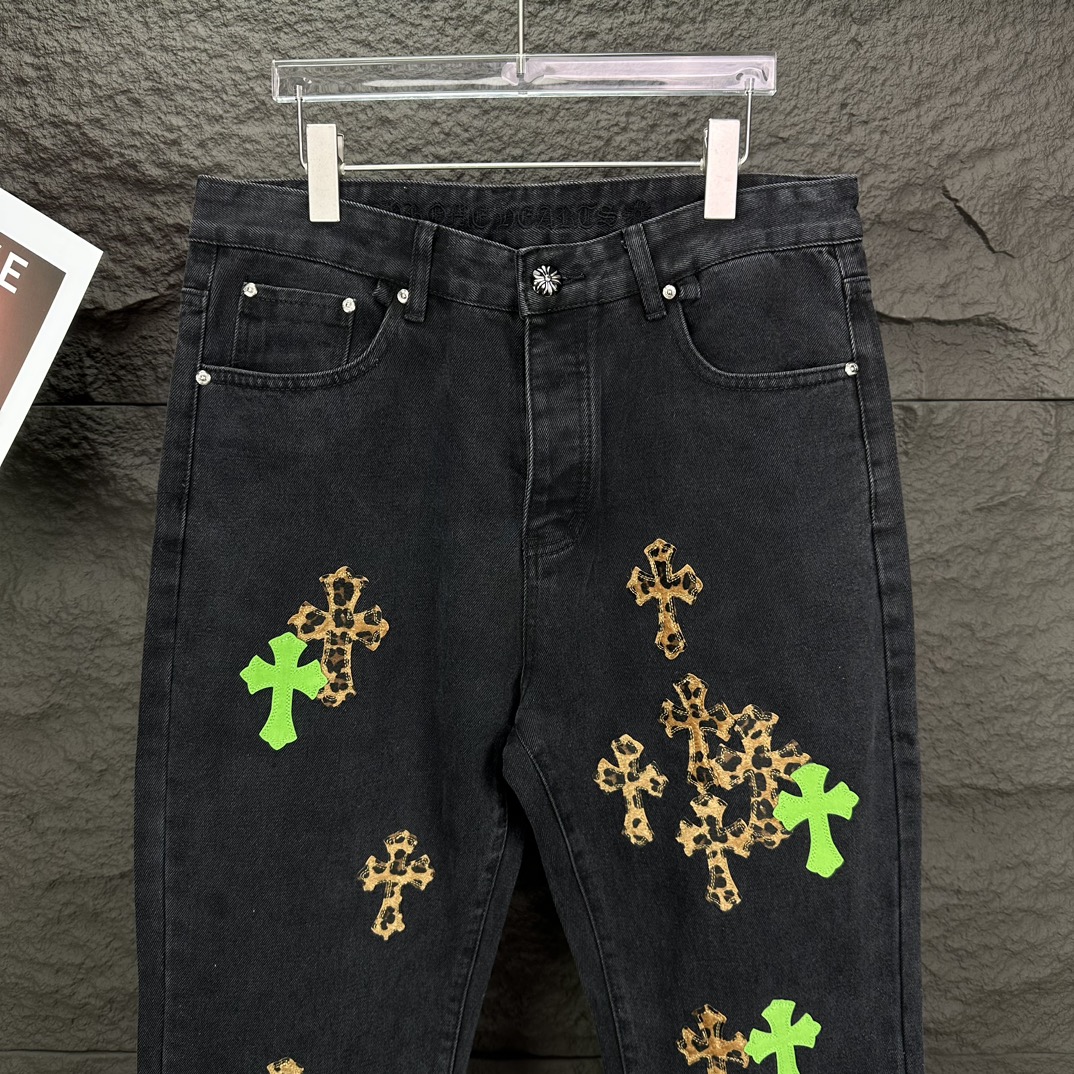 Chrome Hearts 克罗心2024新款十字架贴皮水洗牛仔裤