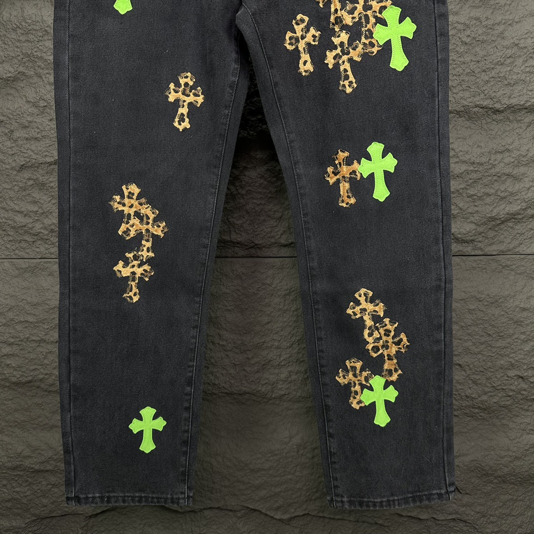 Chrome Hearts 克罗心2024新款十字架贴皮水洗牛仔裤