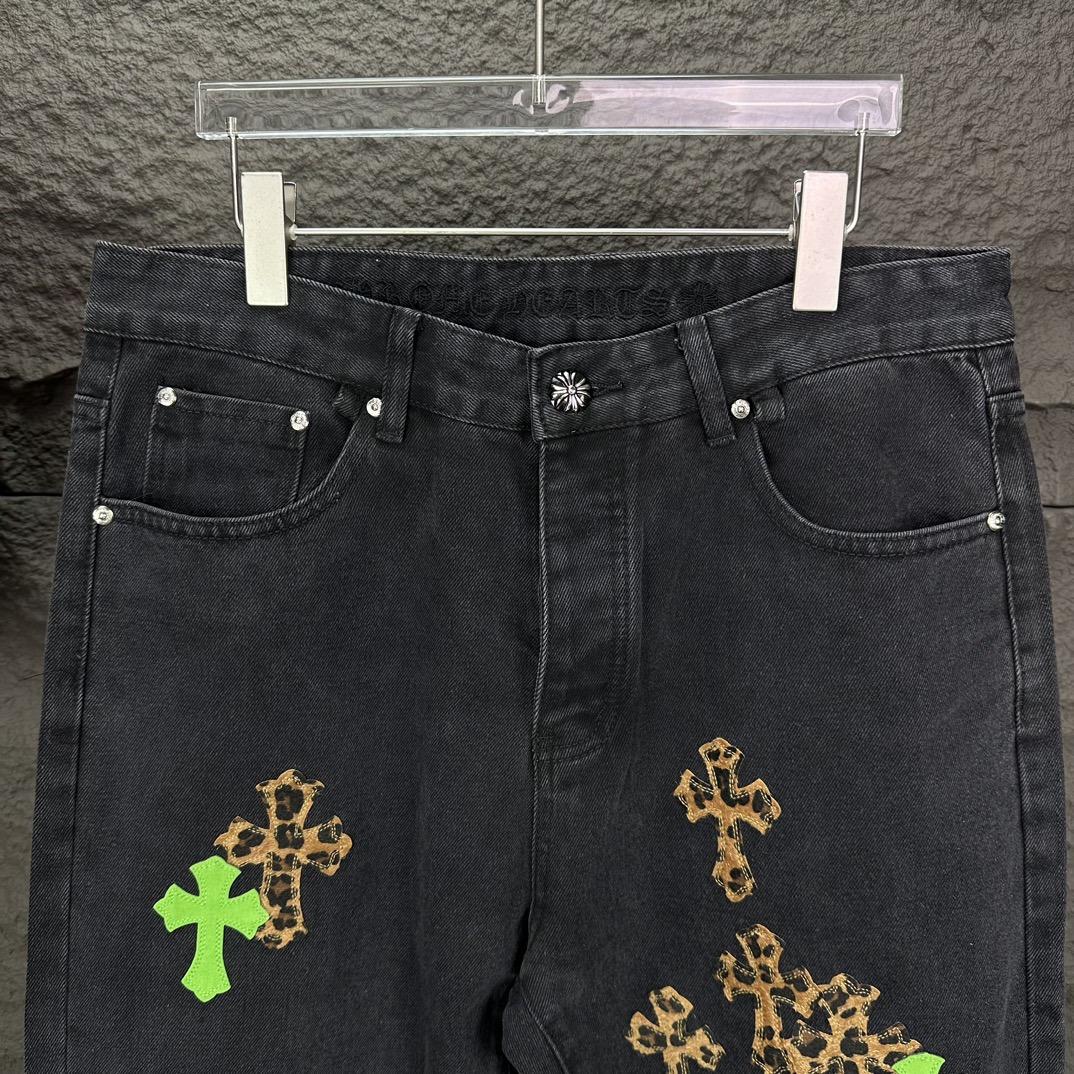 Chrome Hearts 克罗心2024新款十字架贴皮水洗牛仔裤