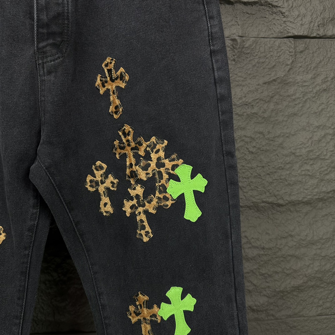 Chrome Hearts 克罗心2024新款十字架贴皮水洗牛仔裤