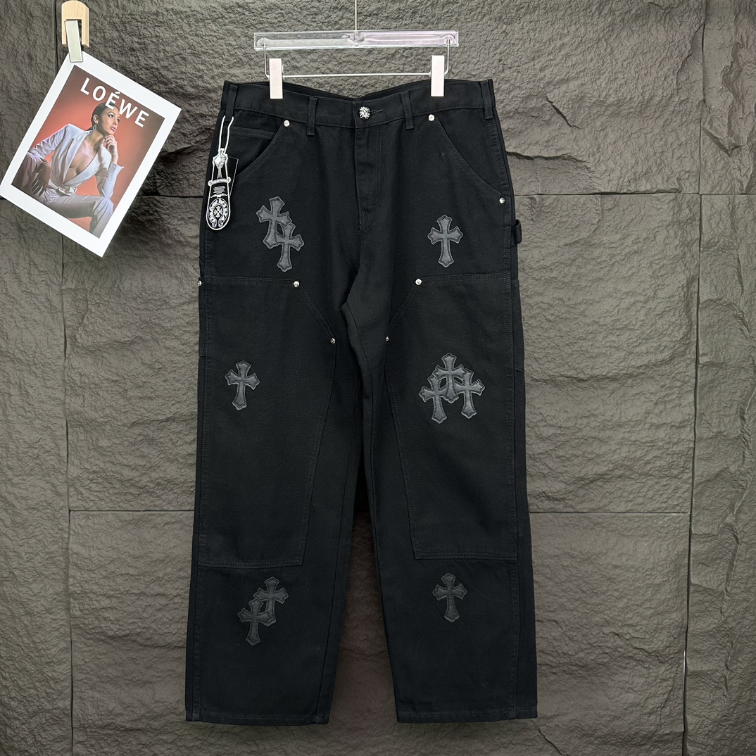 Chrome Hearts 克罗心2024新款十字架贴皮水洗牛仔裤
