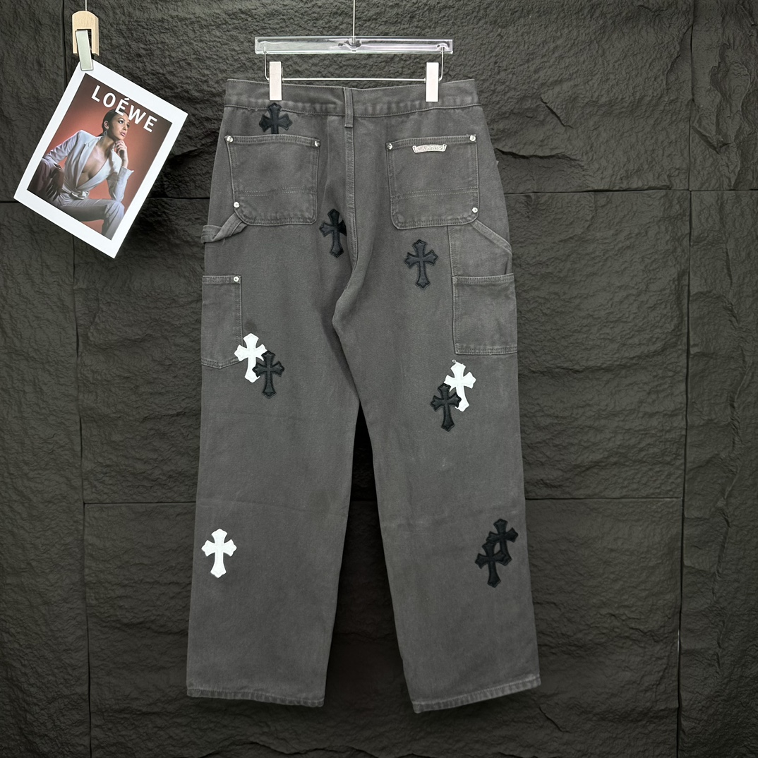 Chrome Hearts 克罗心2024新款十字架贴皮水洗牛仔裤