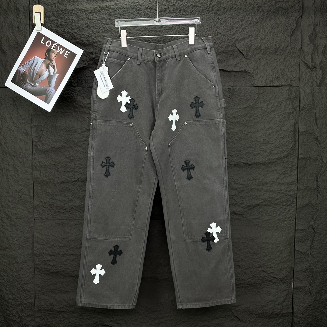 Chrome Hearts 克罗心2024新款十字架贴皮水洗牛仔裤