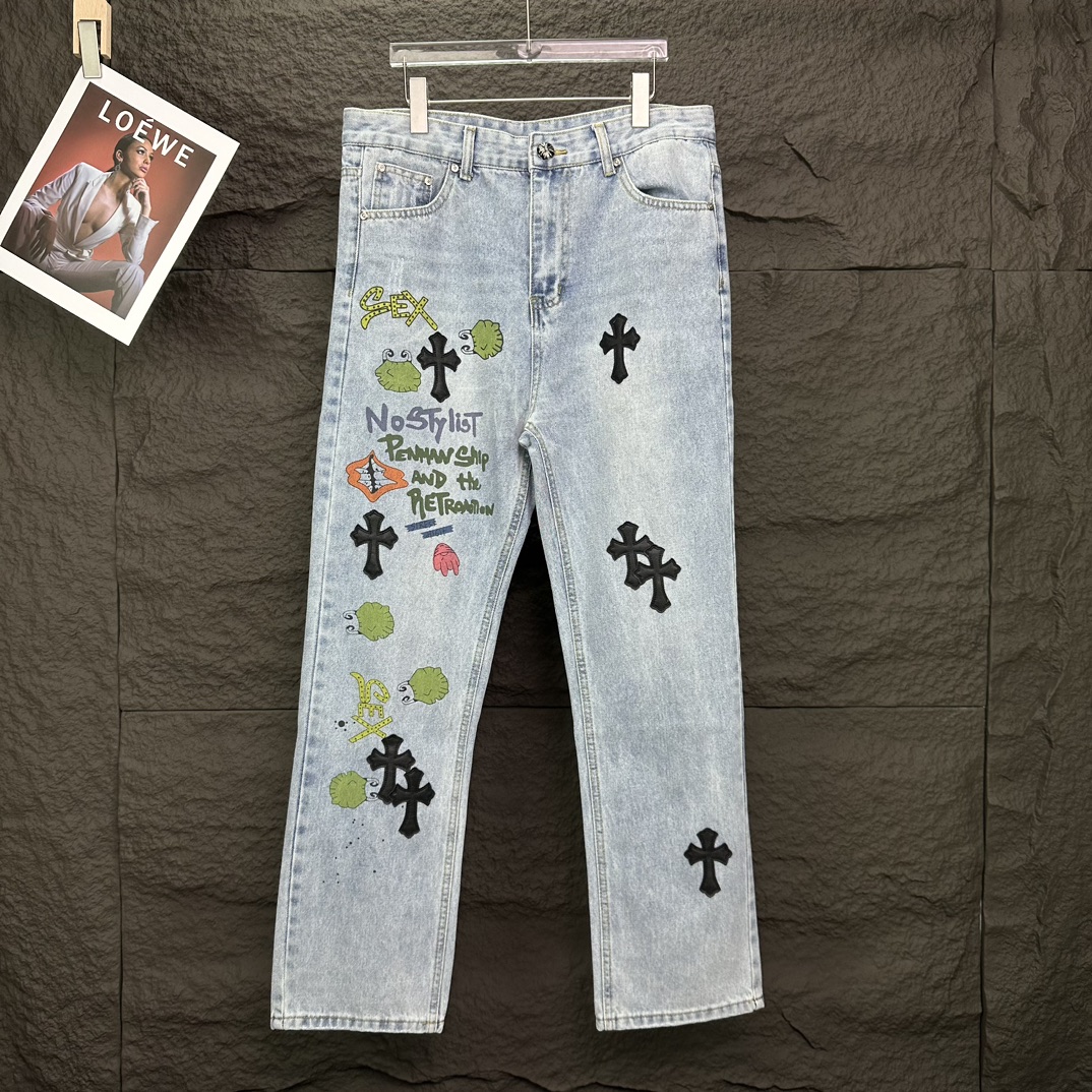 Chrome Hearts 克罗心2024新款卡通字母图案水洗牛仔裤