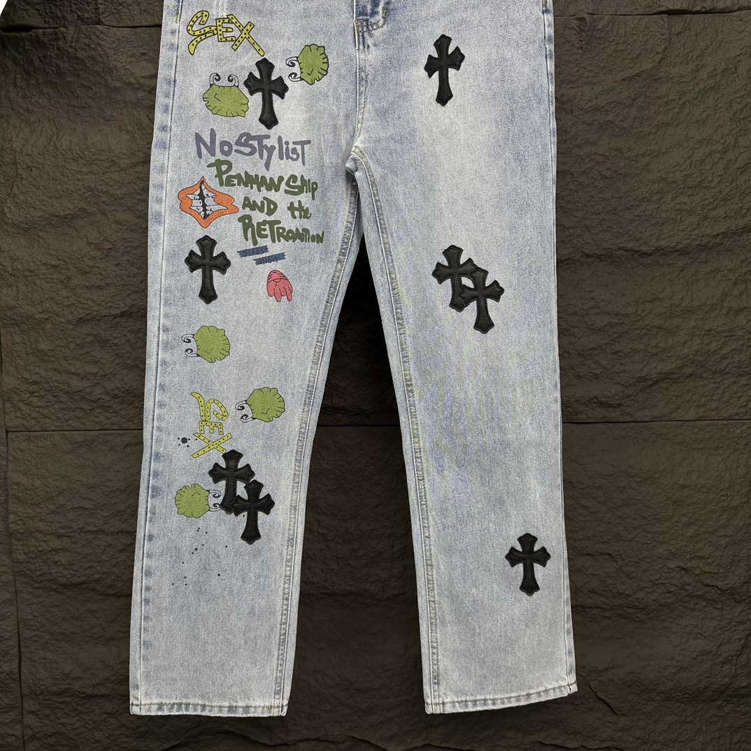 Chrome Hearts 克罗心2024新款卡通字母图案水洗牛仔裤
