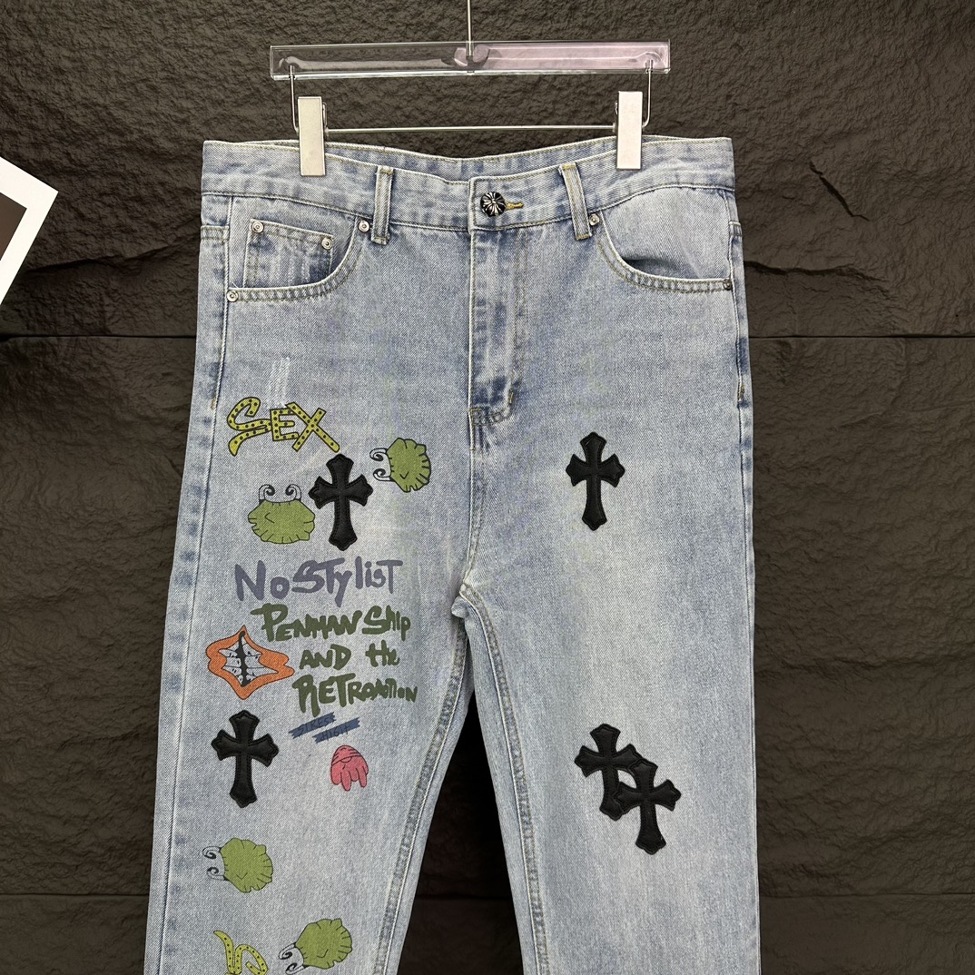 Chrome Hearts 克罗心2024新款卡通字母图案水洗牛仔裤