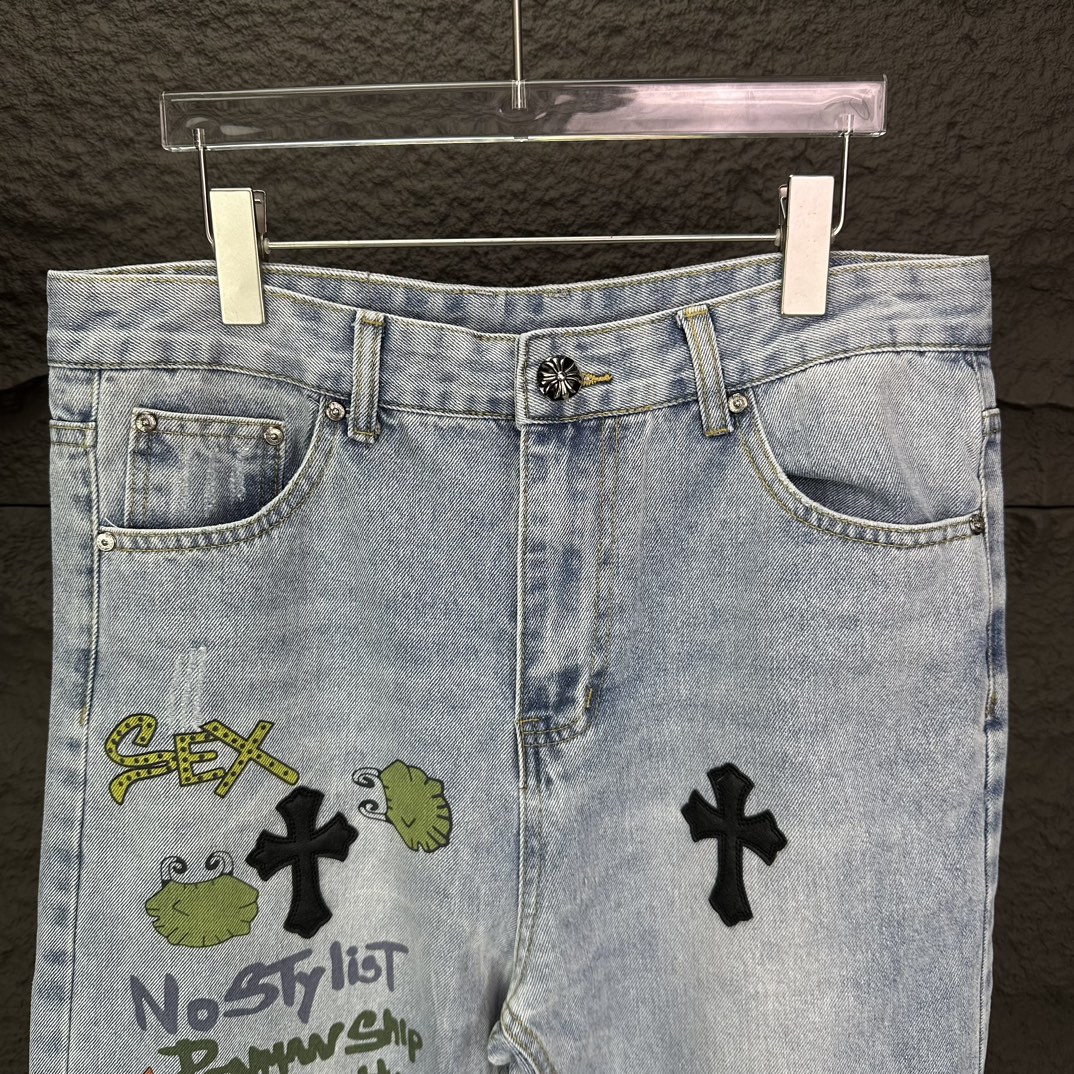 Chrome Hearts 克罗心2024新款卡通字母图案水洗牛仔裤