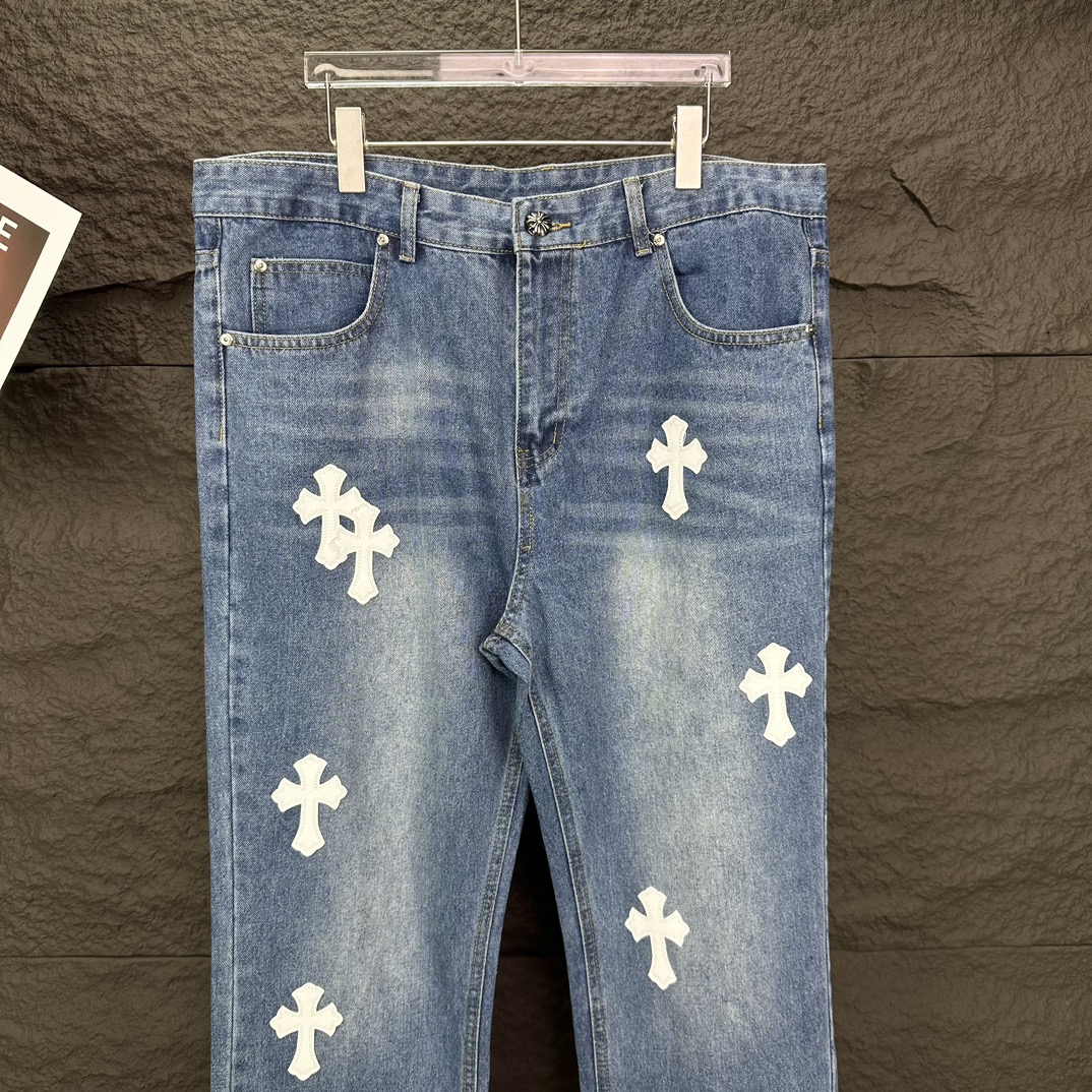Chrome Hearts 克罗心2024新款十字架白色贴皮水洗牛仔裤