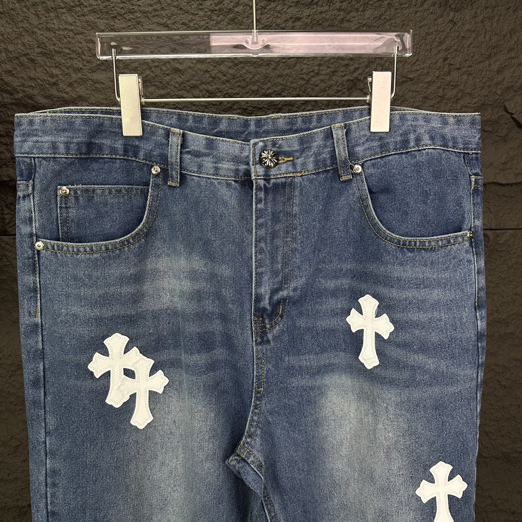 Chrome Hearts 克罗心2024新款十字架白色贴皮水洗牛仔裤