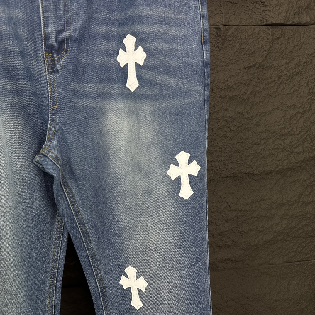 Chrome Hearts 克罗心2024新款十字架白色贴皮水洗牛仔裤