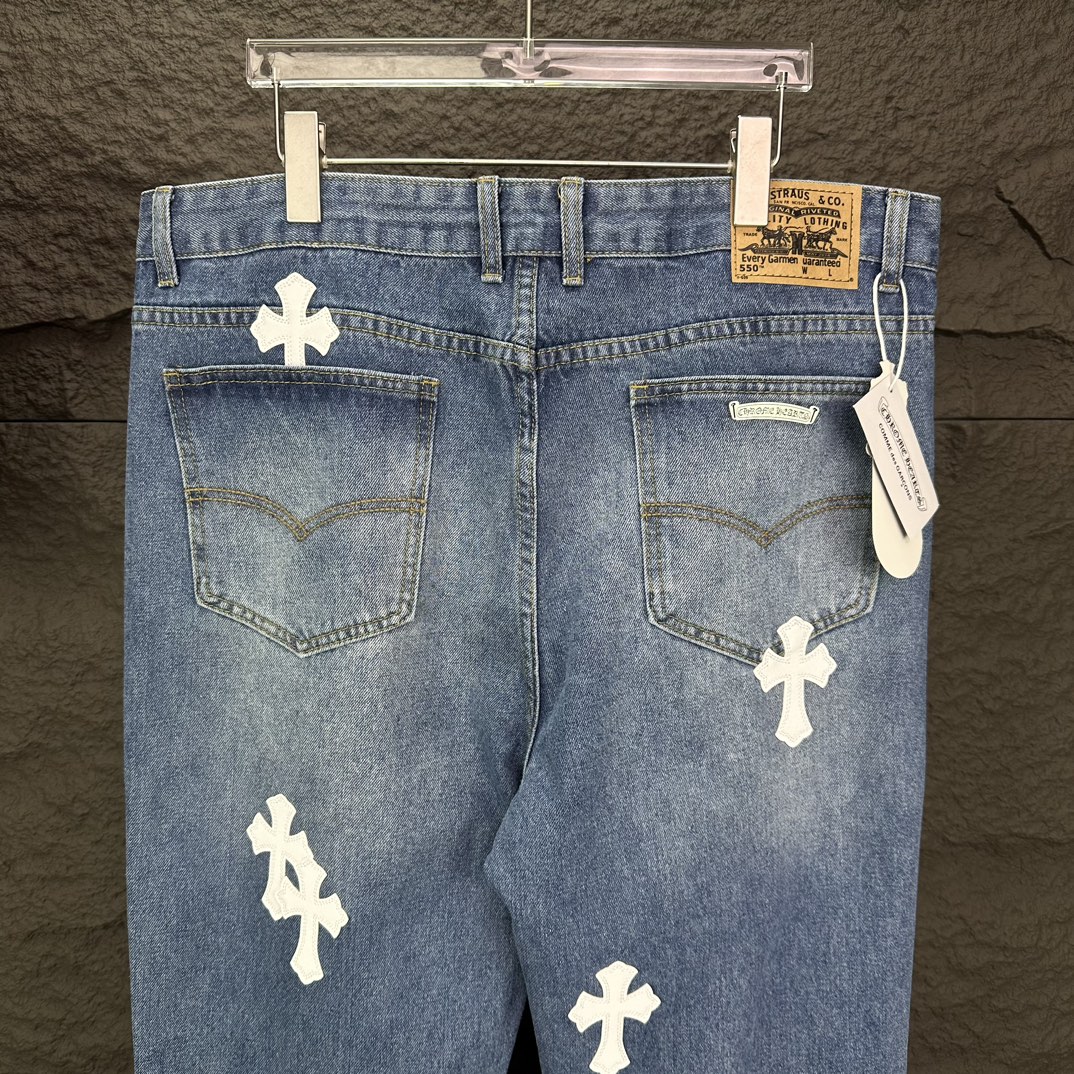 Chrome Hearts 克罗心2024新款十字架白色贴皮水洗牛仔裤